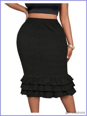 Plus Size Fishtail Pencil Skirt High Waist Midi Work Skirt